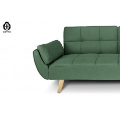 Divano letto clic clac in tessuto vellutato verde abete - divano 3 posti mod. Ambra piedi legno naturale